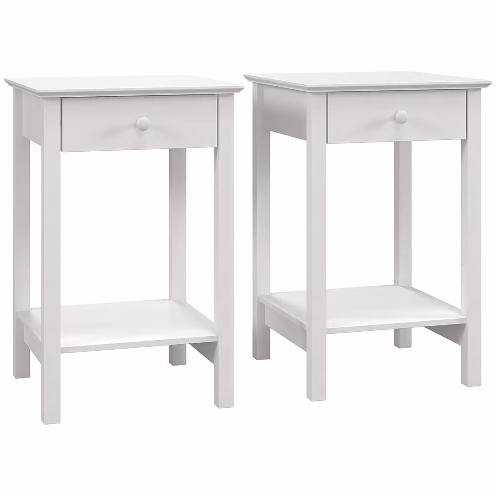 Wyld Haus Maco Set of 2 White Wooden Bedside Tables with Drawer and Bottom Shelf, W/D/H: 39 x 39 x 61 cm – 2