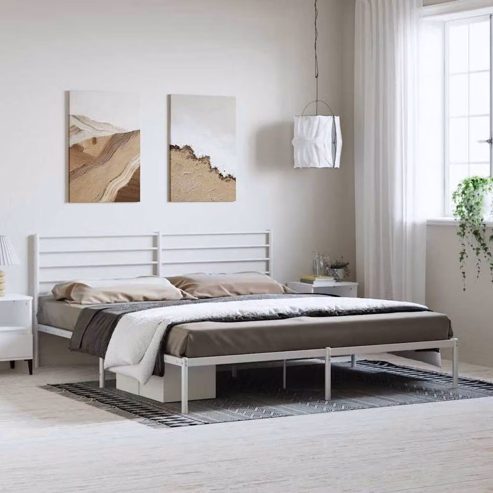Berkfield Home Metal Bed Frame with Headboard in White – 2