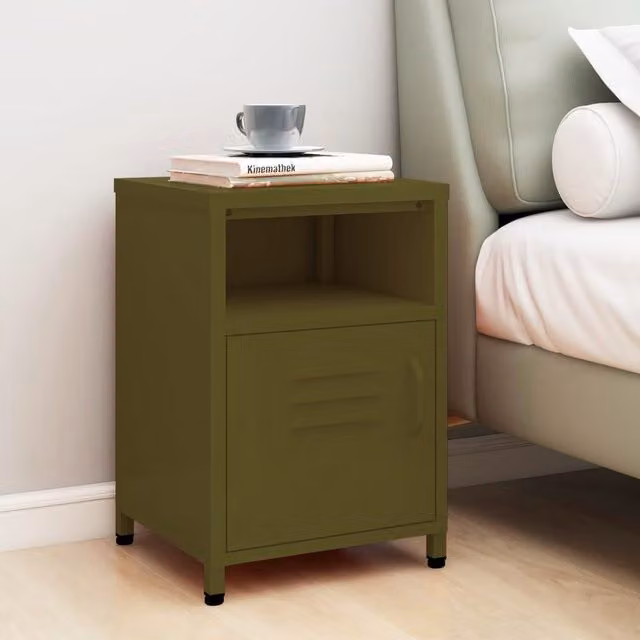 Berkfield Home Modern Nightstand in Matt Green with Integrated Lighting, W/D/H: 35 x 35 x 51 cm – 1