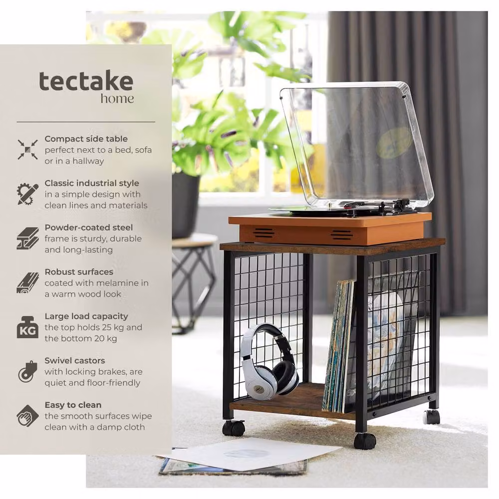 tectake Gary Industrial Bedside Table in Dark Brown and Black – 2