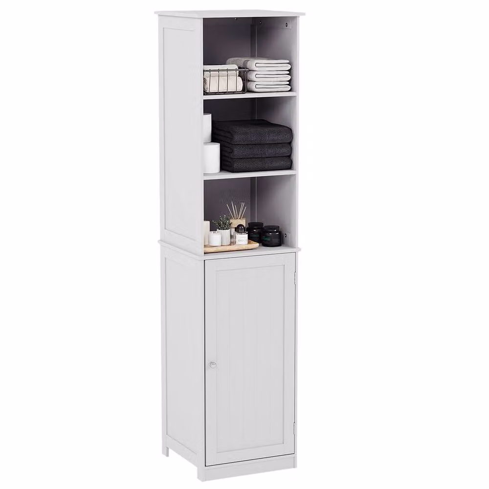 Home Discount Hayle Tall Bathroom Cabinet in White with 1 Door and 2 Shelves – 2