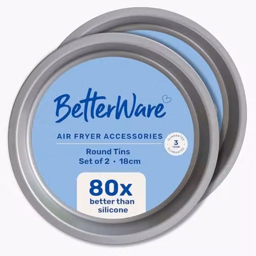 Betterware Non-Stick Carbon Steel Round Air Fryer Cake Tin Set, Silver, Diameter: 18.6 cm