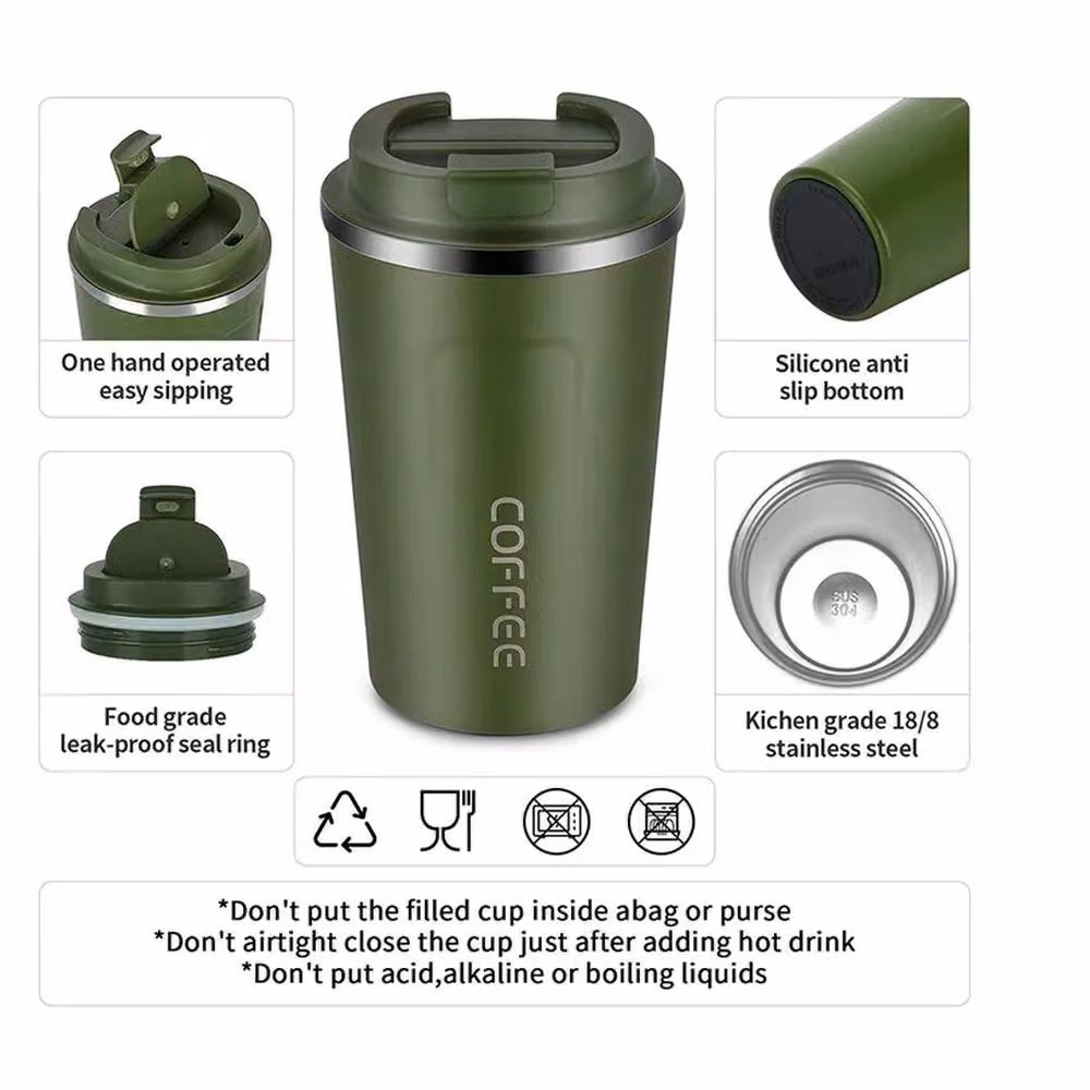 Pawnora Double Walled Insulated Stainless Steel Coffee Mug, Green, 380 ml – 4