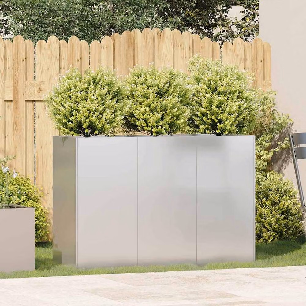 Berkfield Home Stainless Steel Raised Bed Planter in Silver, W/D/H: 120 x 40 x 80 cm – 2