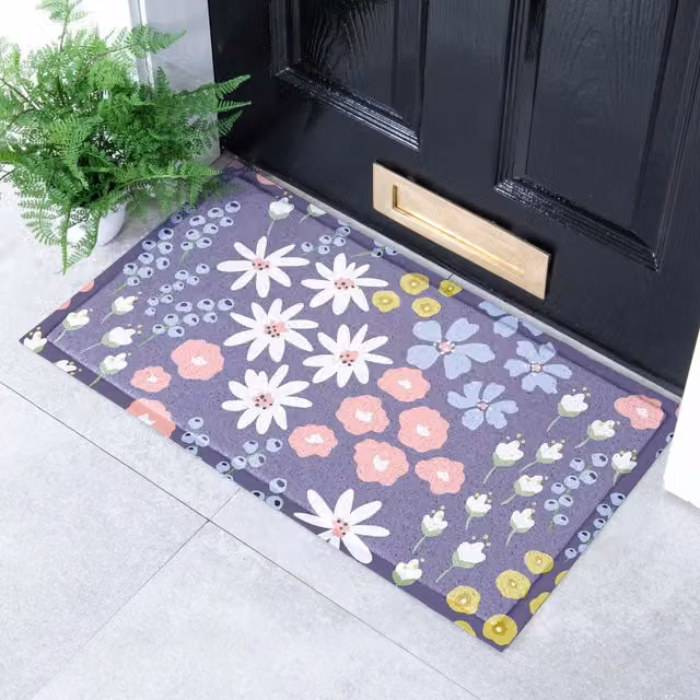 Artsy Mats Purple Floral Pattern Indoor Outdoor Doormat, W: 70 cm, D: 40 cm – 1