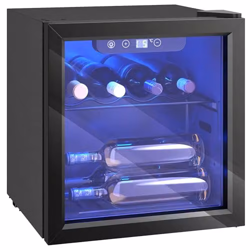 HOMCOM Black Countertop Wine Cooler with Glass Door and LED Interior Light, 36 Litre Capacity, 12 Bottle Capacity