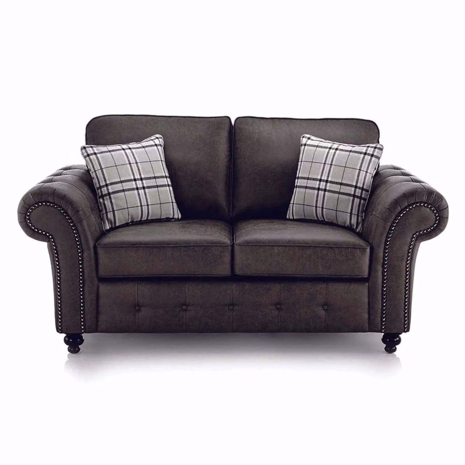 Furnishings For Less UK Oakland 2 Seater Chesterfield Style Grey Synthetic Leather Sofa with Scatter Cushions