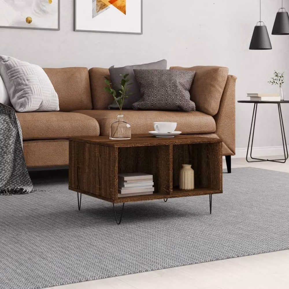 Berkfield Home Modern Coffee Table in Brown Oak, W/D/H: 60 x 50 x 36.5 cm – 2