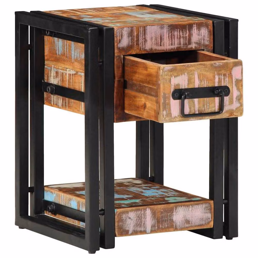 Berkfield Home Rustic Reclaimed Solid Wood Nightstand, Multicolour, W/D/H: 40 x 40 x 40 cm – 2