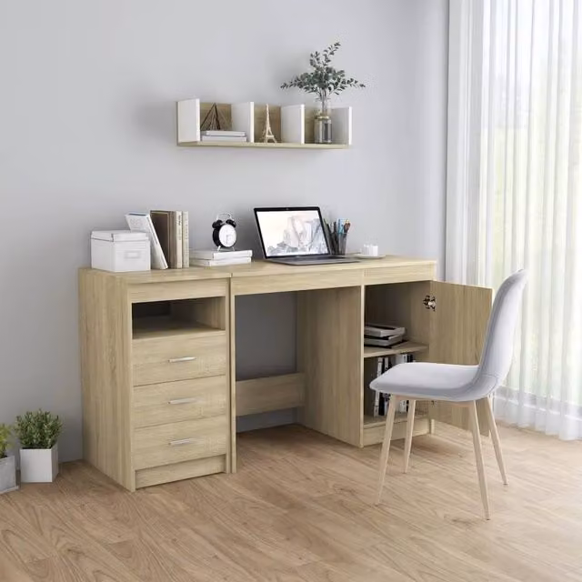 Berkfield Home Modern Writing Desk in Sonoma Oak, Brown, W/D/H: 140 x 50 x 76 cm – 1