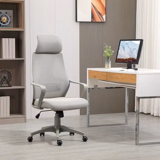 Vinsetto Grey Fabric Ergonomic Executive Office Chair with Headrest and Armrests