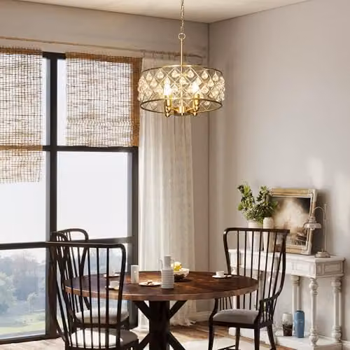 HOMCOM Modern Crystal Ceiling Light with Adjustable Height in Gold – 5