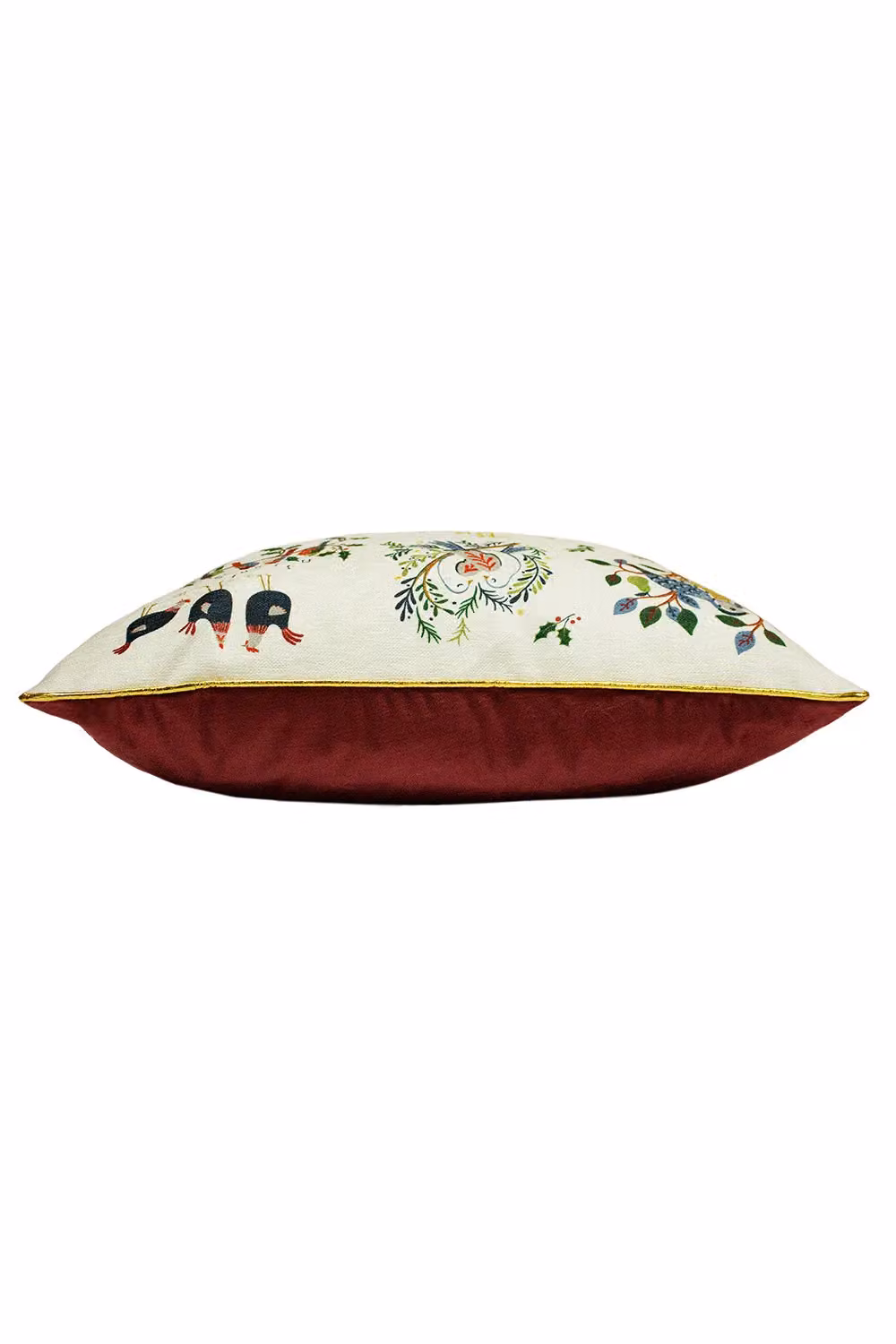 Furn Twelve Days of Xmas Embroidered Piped Velvet Cushion in White, Gold and Multicolour, W/D/H: 50 x 50 x 50 cm – 2