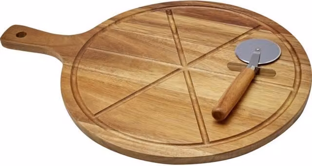 Seasons Timberito Brown Wooden Round Pizza Set with Pizza Cutter – 1