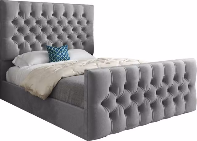 Casani Chesterfield Upholstered Velvet Bed Frame in Grey, W/D/H: 200 x 137 x 189 cm – 1