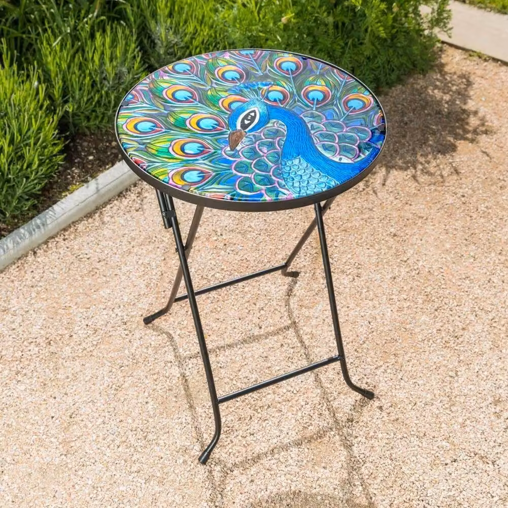 NESTLUNE Multicolour Animal Print Folding Glass Garden Table for Outdoor Patio and Terrace, W/D: 100 x 60 cm – 2