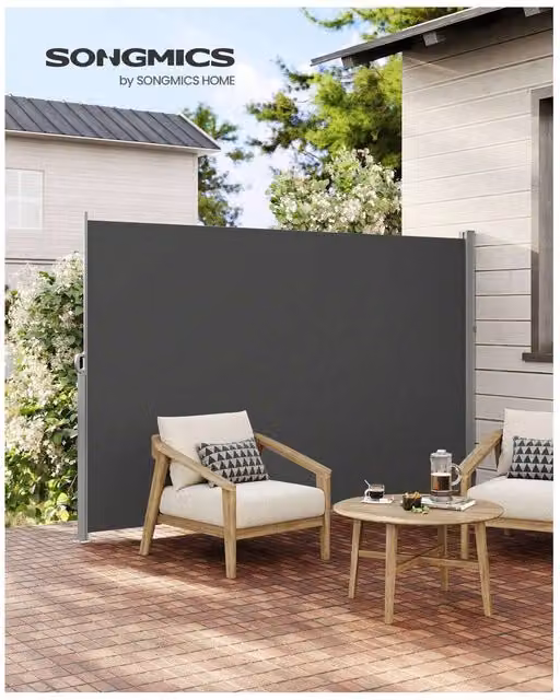 SONGMICS Extendable Grey Privacy Screen with UPF 50 Sun Protection, W/H: 200 x 200 cm