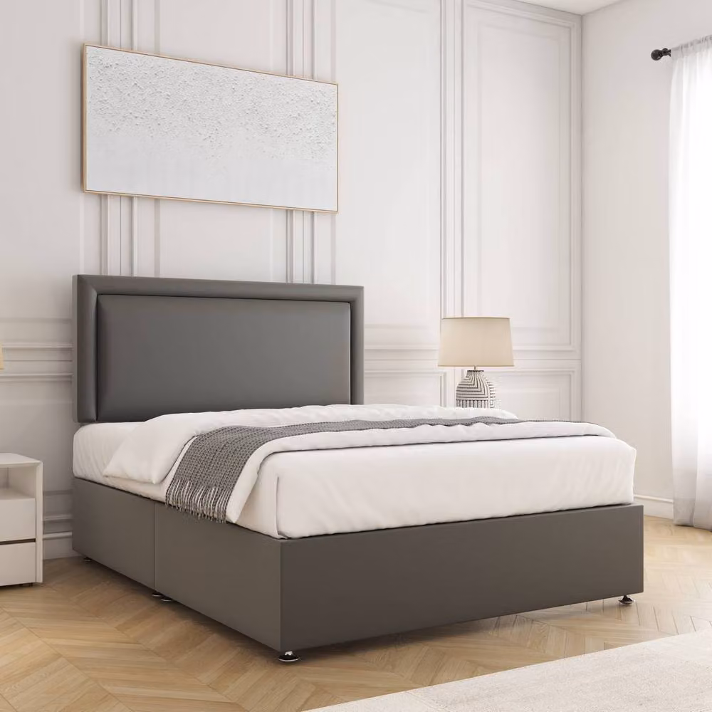 BSSPOKE Ella Divan Bed Set with 24 inch Headboard and Mattress in Grey Plush Velvet, W/D/H: 90 x 190 cm