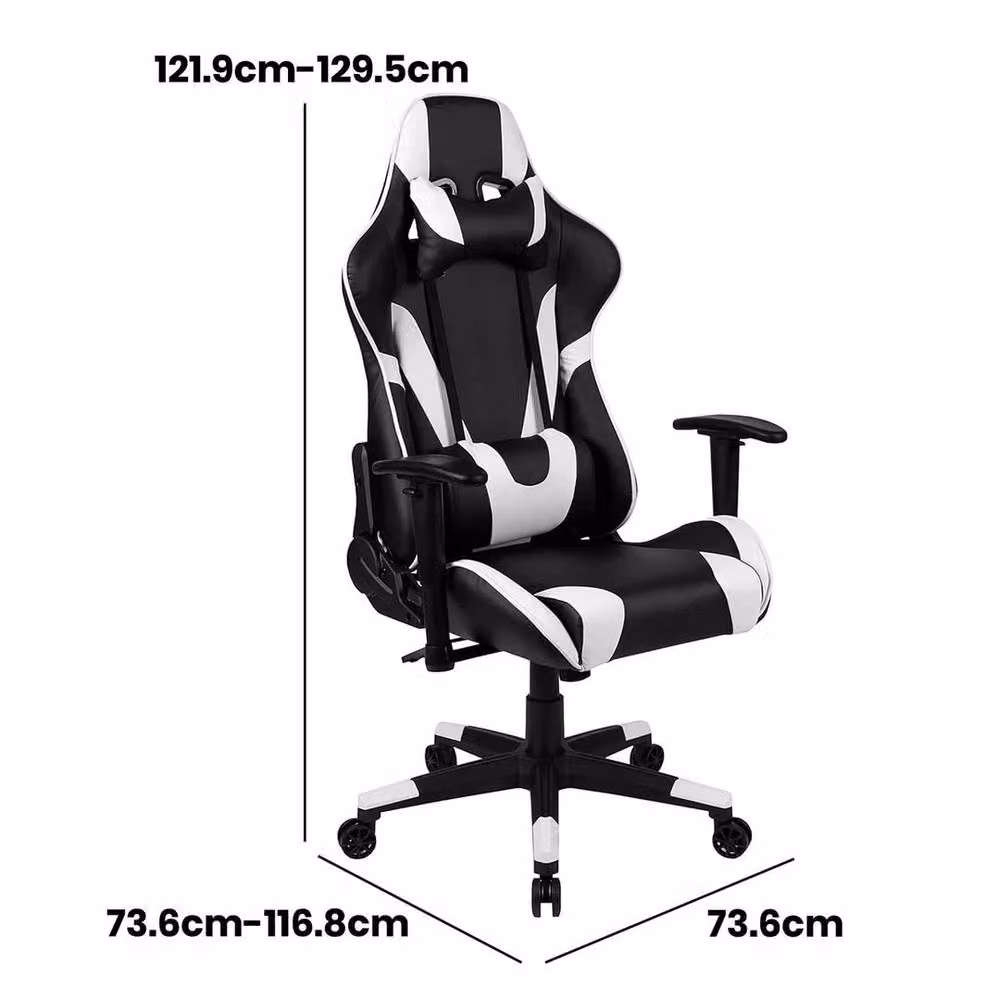 KORVIXA Black and White Reclining Gaming Chair with Headrest and Armrests – 2