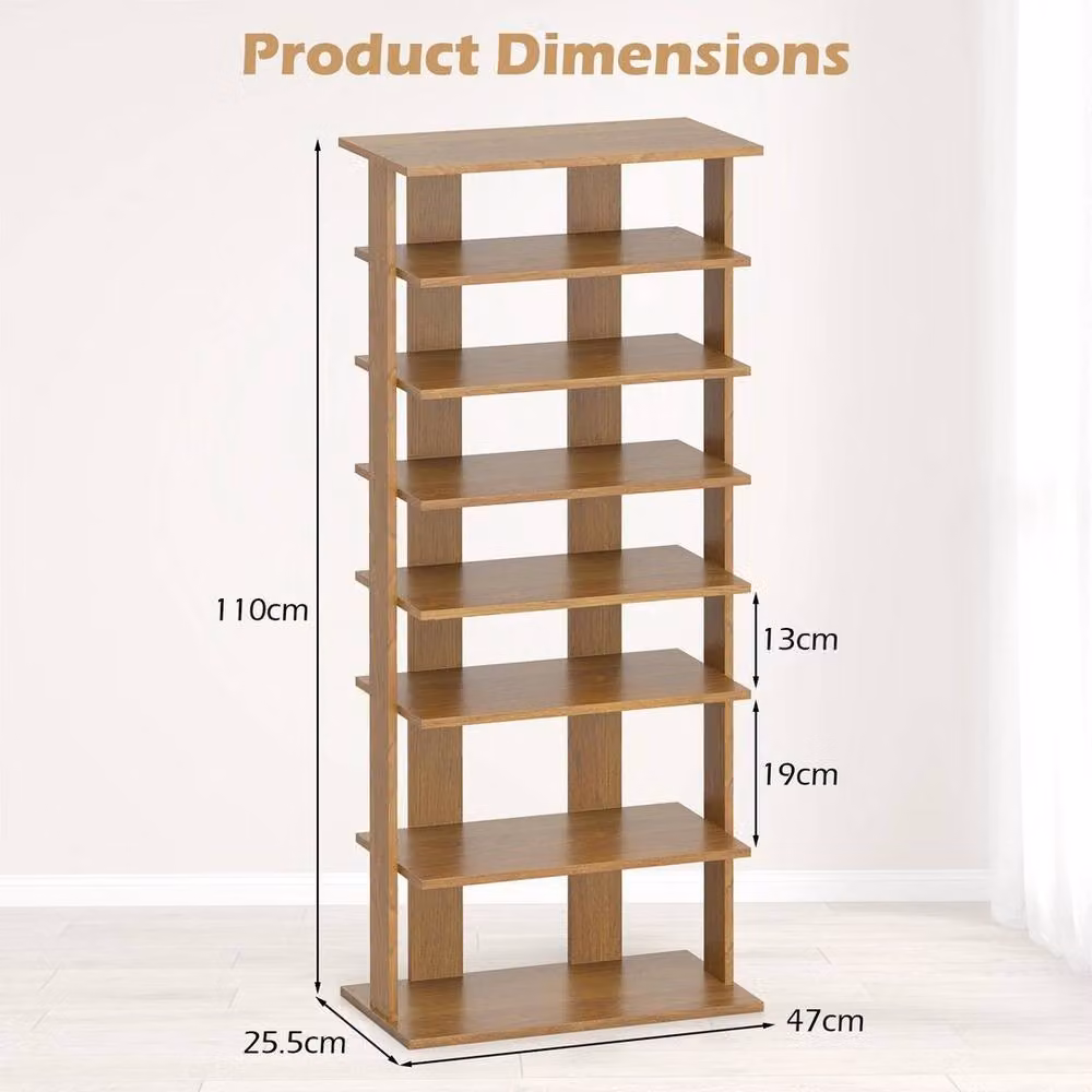 KORVIXA 7-Tier Double Shoe Storage Tower Organiser Unit in Natural Wood – 2