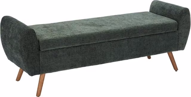 Kidkid Mid-Century Green Fabric Upholstered Storage Bench with Armrests