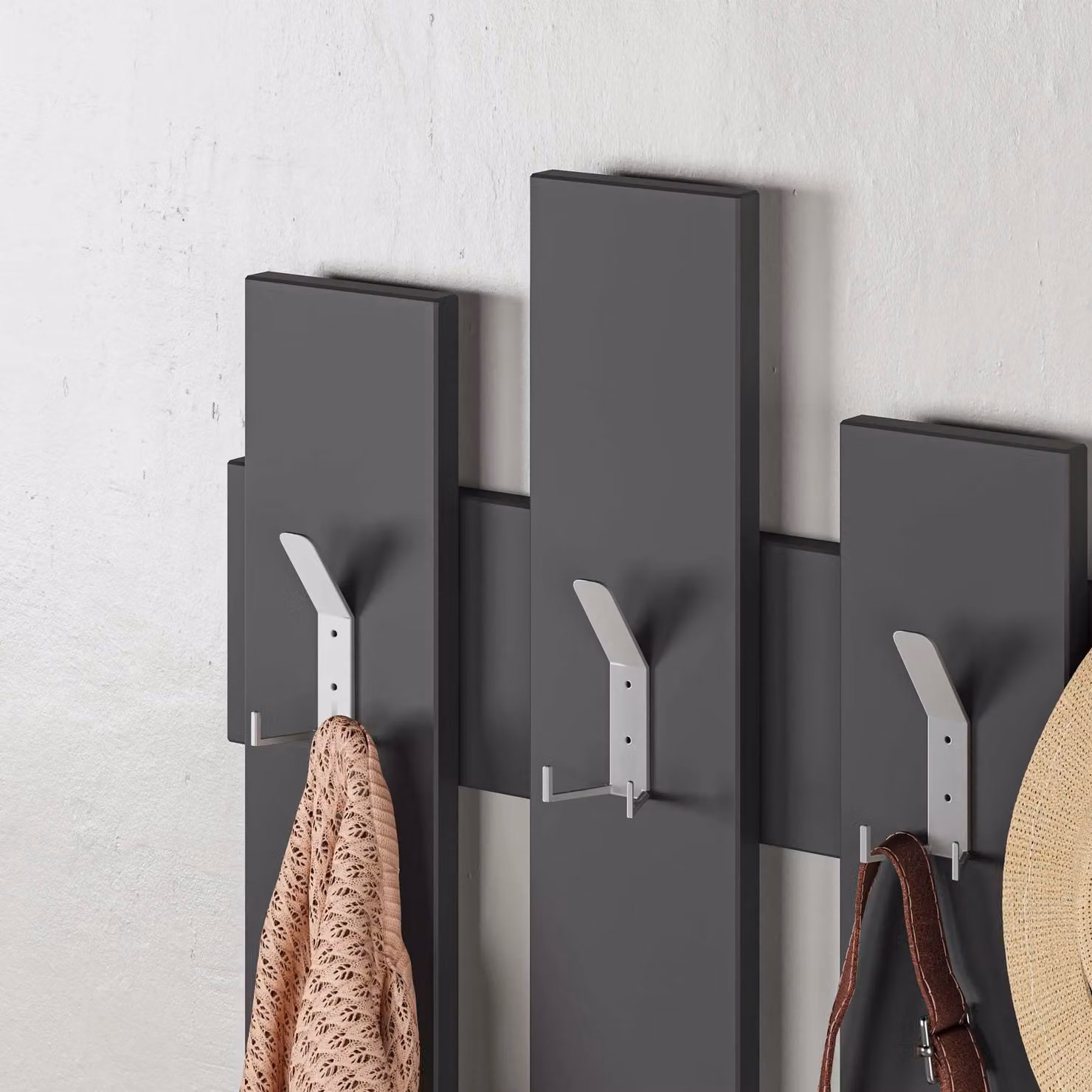 Decortie Wave Modern Wall-Mounted Coat Rack with 8 Hooks, Anthracite Grey, W: 69 cm, H: 81 cm – 3