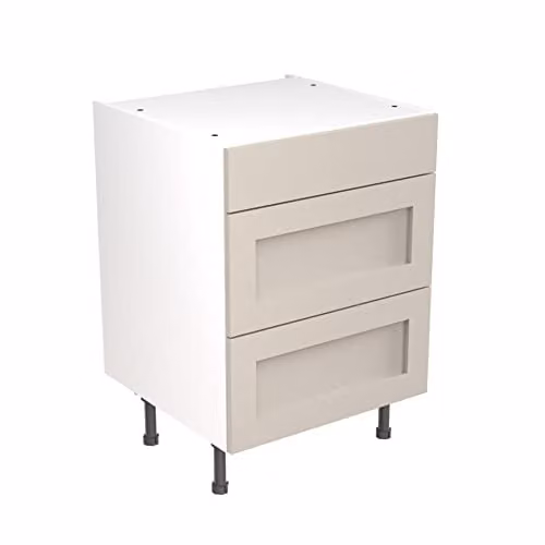 Kitchen Kit Shaker Door Flatpack Base Cabinet with 3 Internal Drawers, Light Grey Matt, W: 60 cm, H: 87 cm