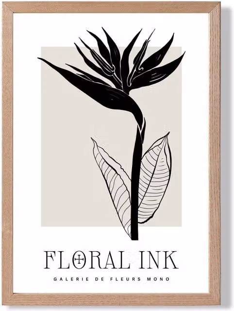 ARTZE Bird of Paradise Floral Ink Sketch Framed Print, Beige Oak Wood Frame, A3