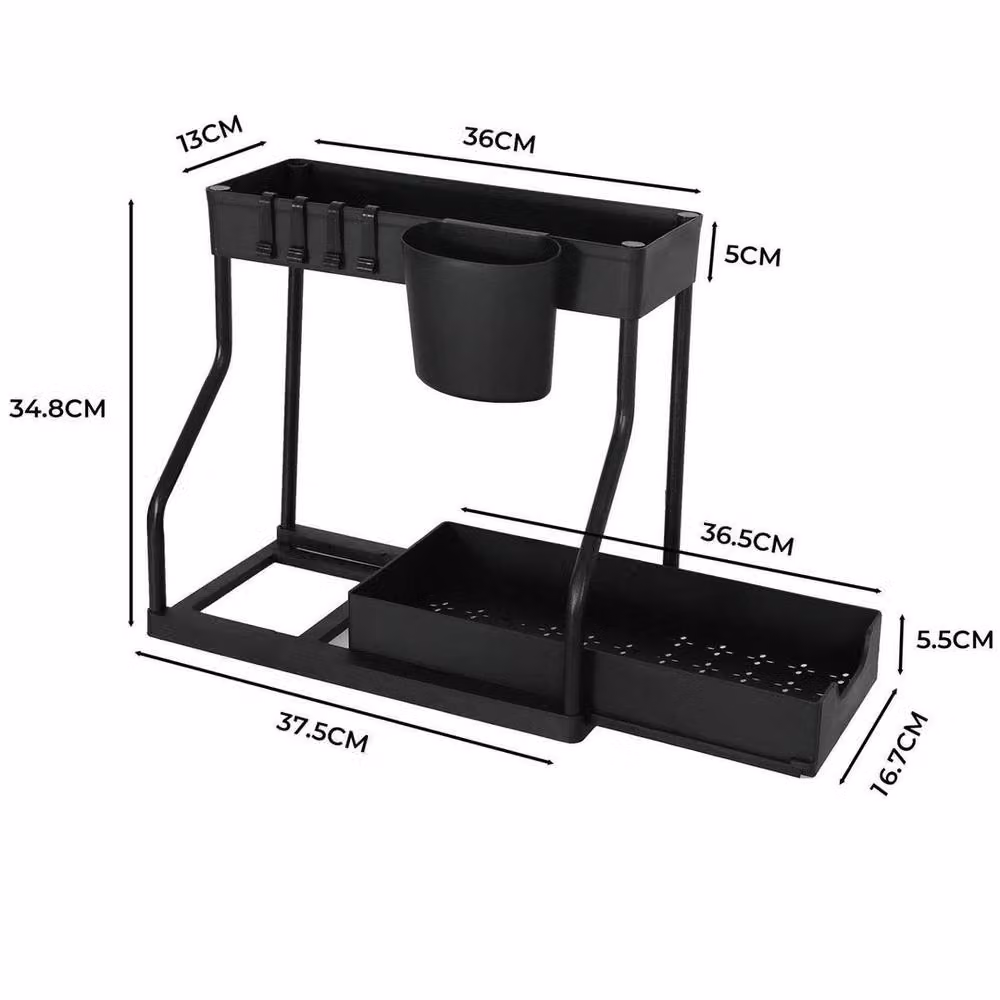 KORVIXA Black 2 Tier Under Sink Storage Organiser Shelf and Spice Rack – 2