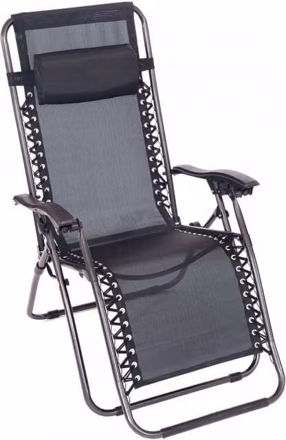 Oypla Zero Gravity Folding Reclining Garden Deck Chair Sun Lounger in Black with Textilene Fabric and Powder Coated Steel Frame