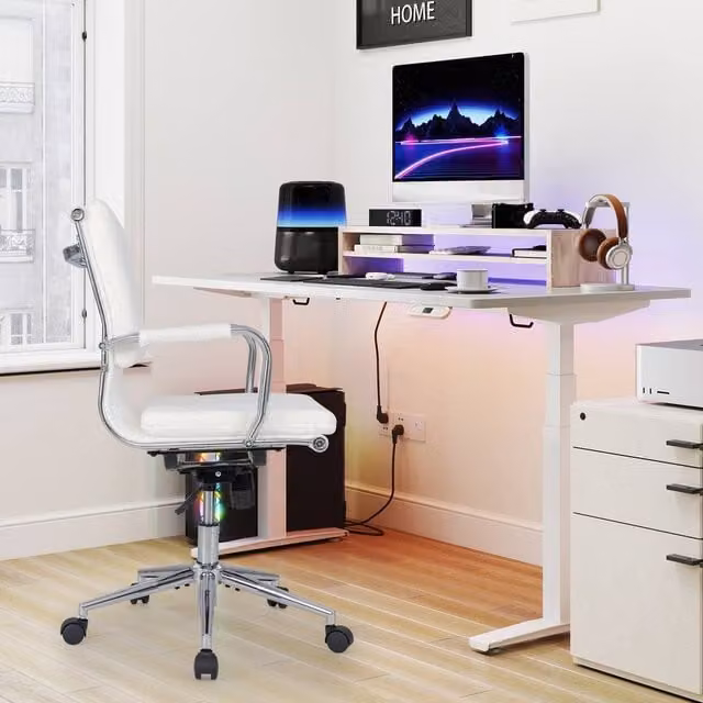 Costway Ergonomic Accent Home Office Chair in White with Armrests and Swivel Base – 1