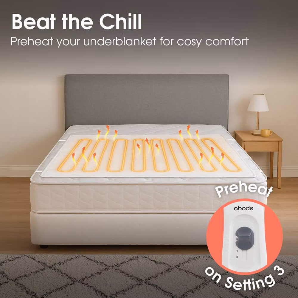 Abode Double Electric Blanket 90W in White with 3 Heat Settings, Detachable Controls and Machine Washable, W/D/H: 140 x 200 cm – 4