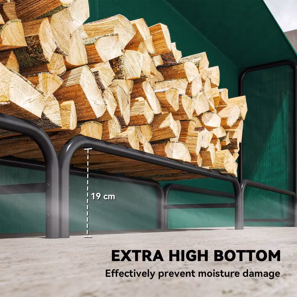 OUTSUNNY Metal Firewood Rack and Log Holder in Dark Green, W: 300 cm, D: 36 cm, H: 99 cm – 4