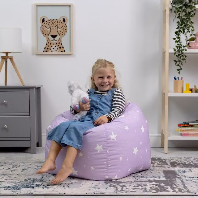 icon Kids Starry Skies Bean Bag Chair in Purple Geometric Fabric