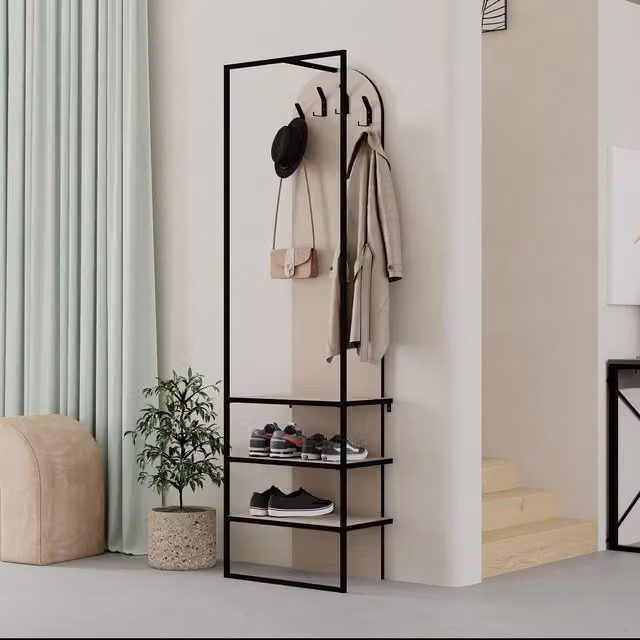 FWStyle Retro Hallway Coat Rack and Shoe Storage Unit in Sandstone
