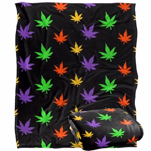 JQ Licensing James Piazza Neon Marijuana Pot Leaves Pattern Super Soft Fleece Throw Blanket, Multicolour, W: 152 cm, D: 127 cm – 1