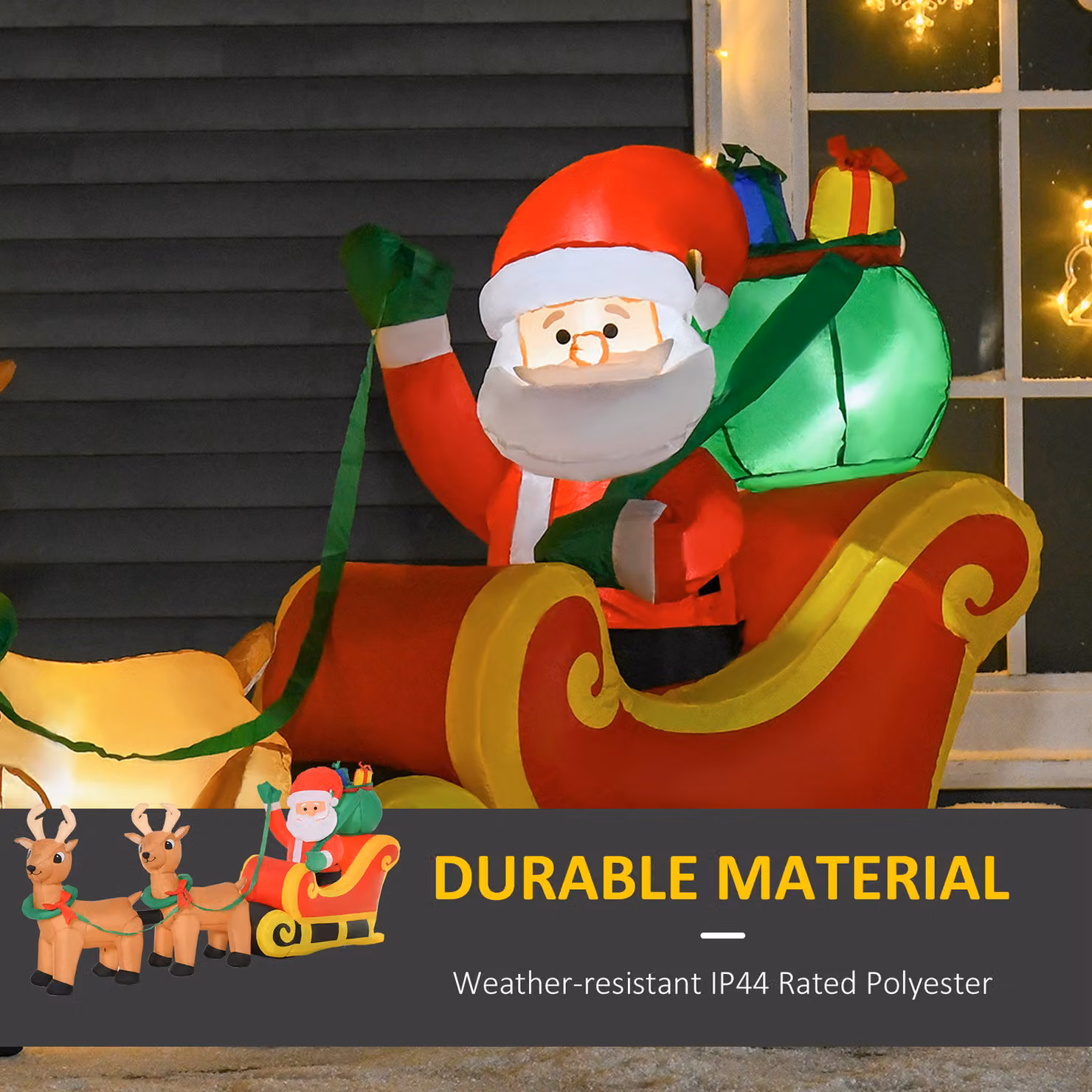 HOMCOM Multicolour Inflatable Santa Claus on Sleigh with LED Lights, 1.1 m Height for Indoor and Outdoor Christmas Decoration – 4