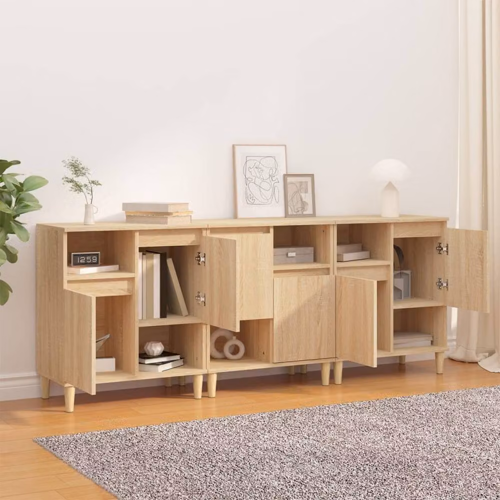 Berkfield Home Set of 3 Sonoma Oak Sideboards in Brown, Engineered Wood, W/D/H: 60 x 35 x 70 cm – 2