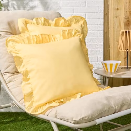 OHS Set of 4 Soft Frill Edge Throw Pillow Covers, Yellow, W/D/H: 45 x 45 x 45 cm – 2