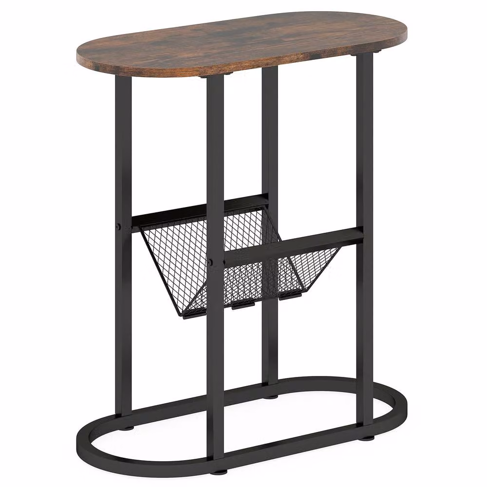 Costway 2-Tier Oval End Table with Magazine Holder in Brown – 2