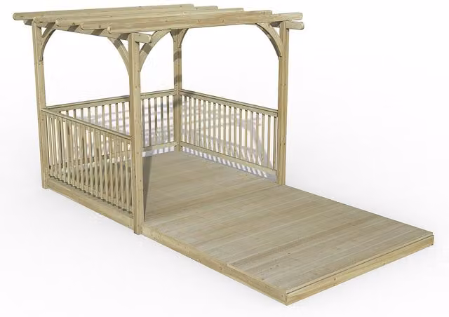 Forest Garden Ultmia Pergola and Decking Kit with 3 Corner Balustrades in Beige Wood