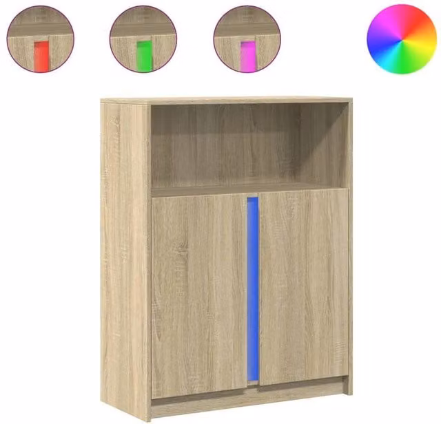 Berkfield Home Modern Sideboard with Integrated LED Lighting in Sonoma Oak and Beige, W/D/H: 77 x 34 x 100 cm
