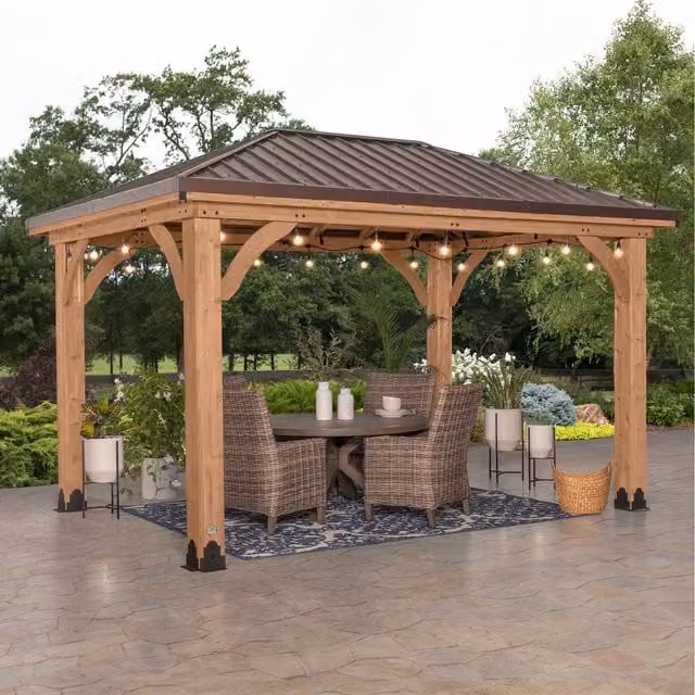 Backyard Discovery Barrington Rustic Cedar Wood Outdoor Patio Gazebo in Brown and Orange