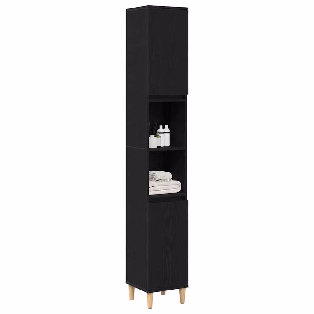 Berkfield Home Black Oak Modern Bathroom Cabinet W/D/H: 30 x 30 x 190 cm – 3