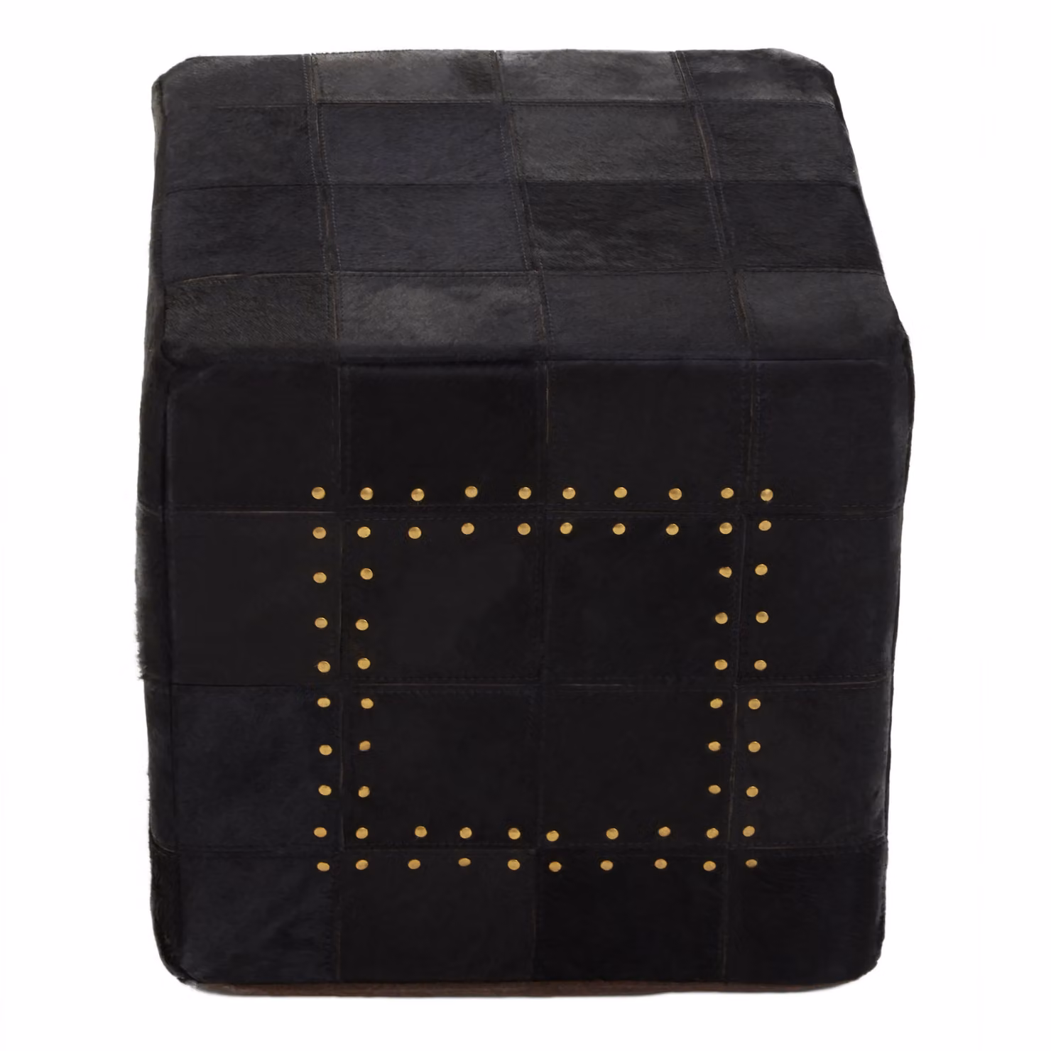 Orsina Bosie Safira Black Patchwork Leather Pouffe with Gold Studs – 2
