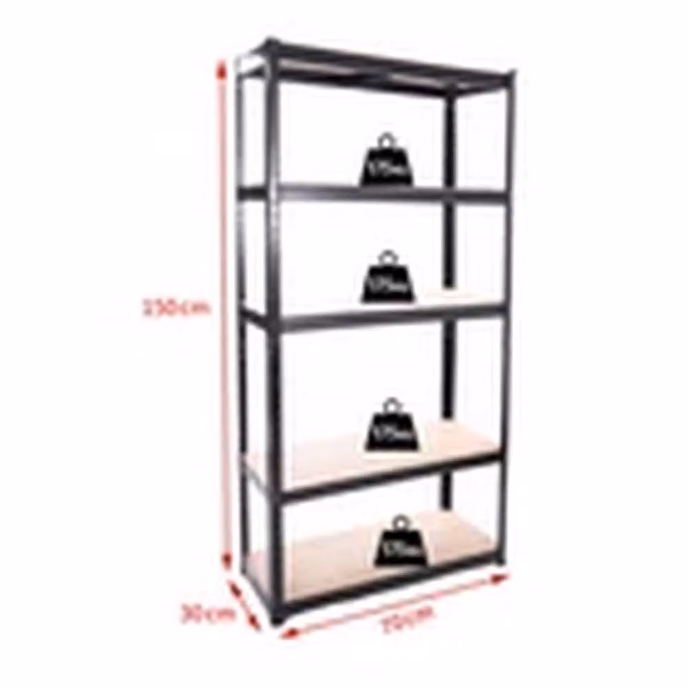 Kelvenix 5 Tier Boltless Metal and MDF Shelving Unit, Black, H 150 x W 70 x D 30 cm – 2