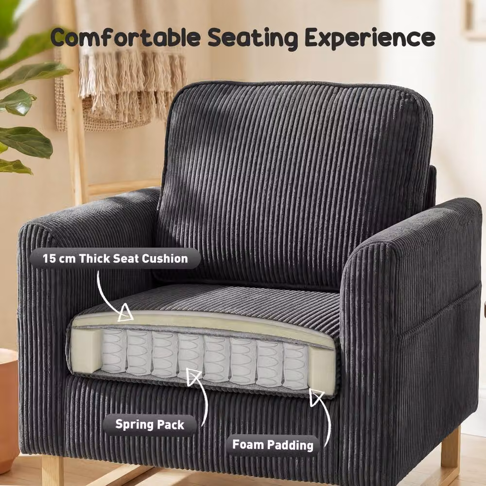 STILVORA Modern Grey Striped Tub Armchair with Pocket Spring and Metal Legs – 3
