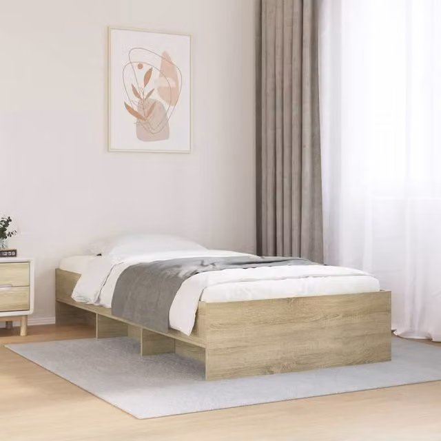 Berkfield Home Sonoma Oak Bed Frame in Brown, W/D/H: 90 x 200 cm