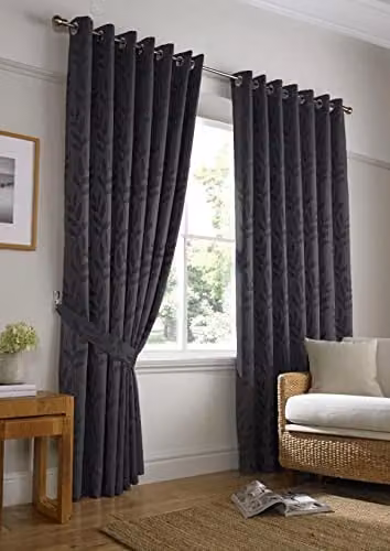 Alan Symonds Tivoli Floral Ring Top Curtains, Charcoal Grey, Pair, W: 117 cm, H: 183 cm