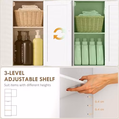 HOMCOM Freestanding White Bathroom Storage Cabinet with Integrated LED Light, W/D/H: 40 x 16 x 170 cm – 4